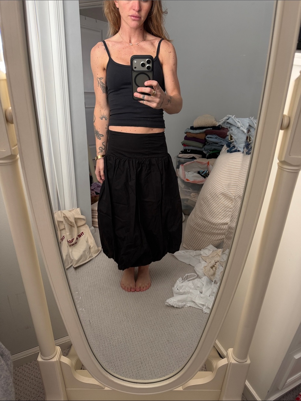 En Saison Black Gathered Bubble Midi Skirt